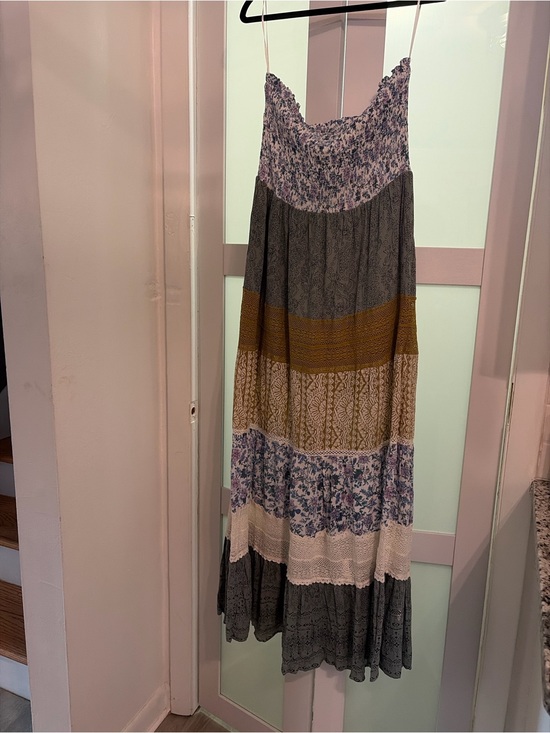 Angie Dresses & Skirts - Angie Tiered Floral and Mustard Accent strapless dress